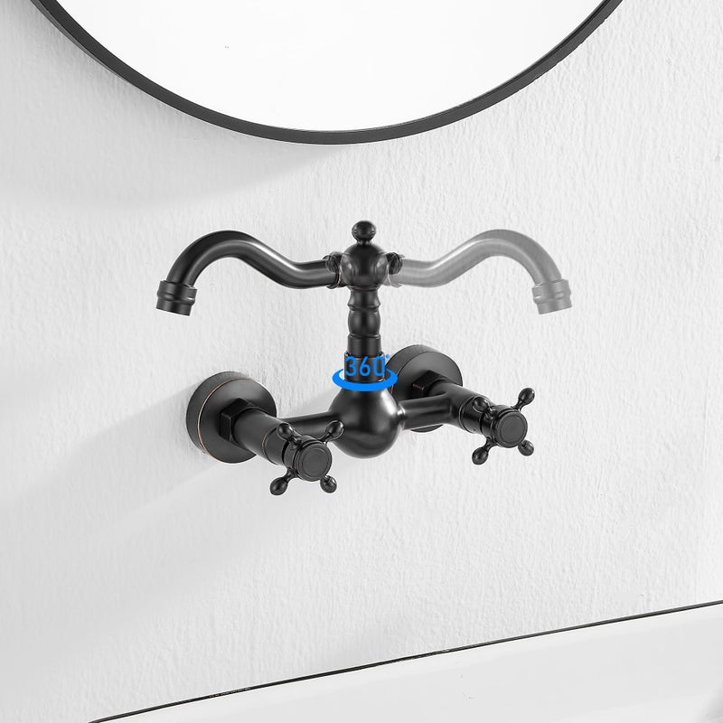GGStudy Wall Mounted Kitchen & Bathroom Sink Faucet With Double Cross Handle Oil Rubbed Bronze - Image 2